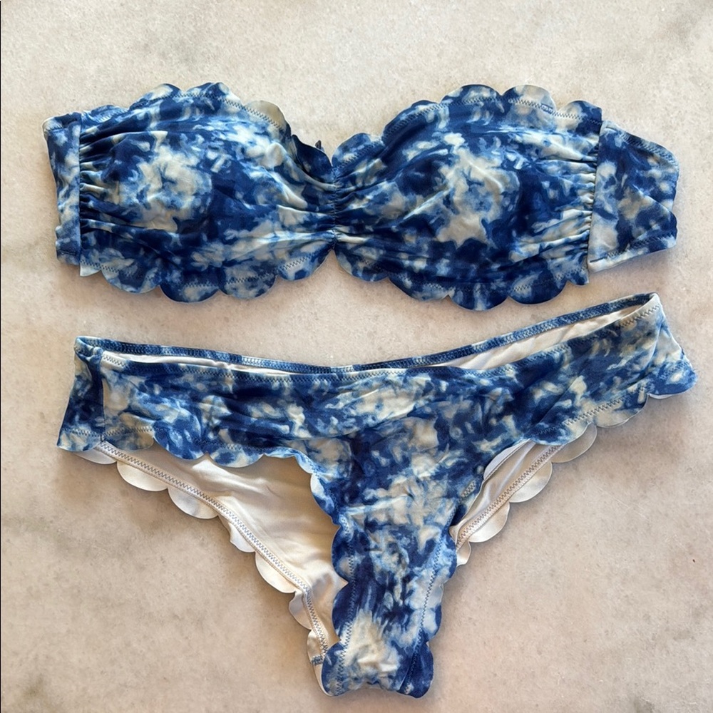 Blue and White Tie-Dye Bikini Set